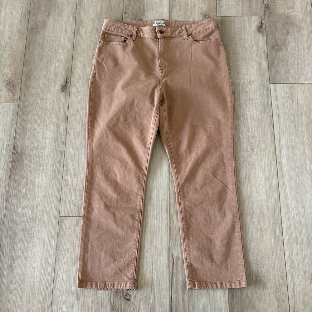 LL Bean Classic Fit Womens Tan Khaki Stretch Denim Pants 16 Regular